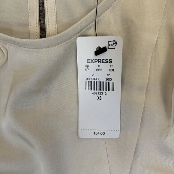 Express Womens Satin Long Sleeve Pleated Gramercy Tee Sandshell Size XS NWT $54 - Picture 15 of 16